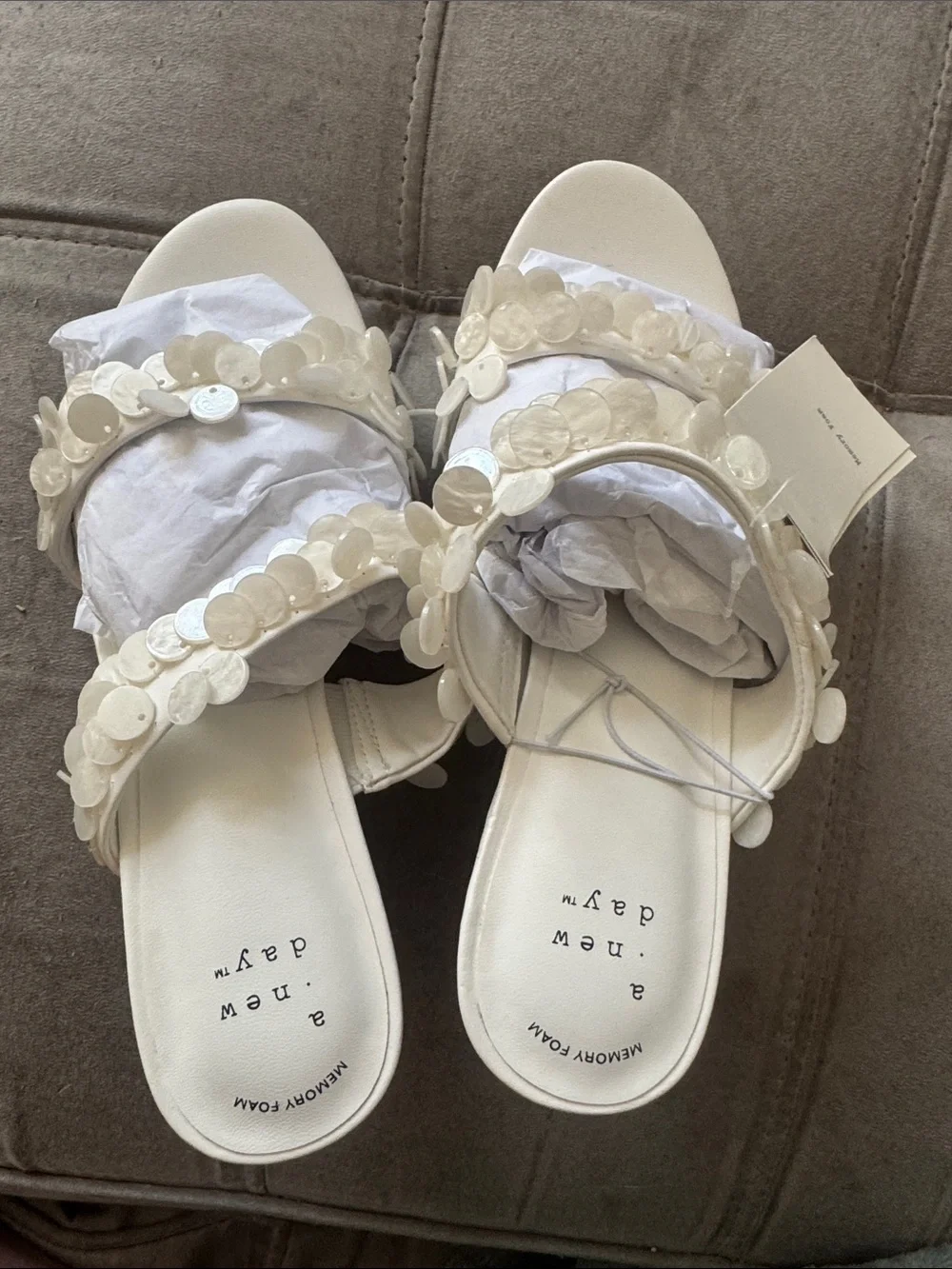 a new day Cream Sequin Slide Sandals